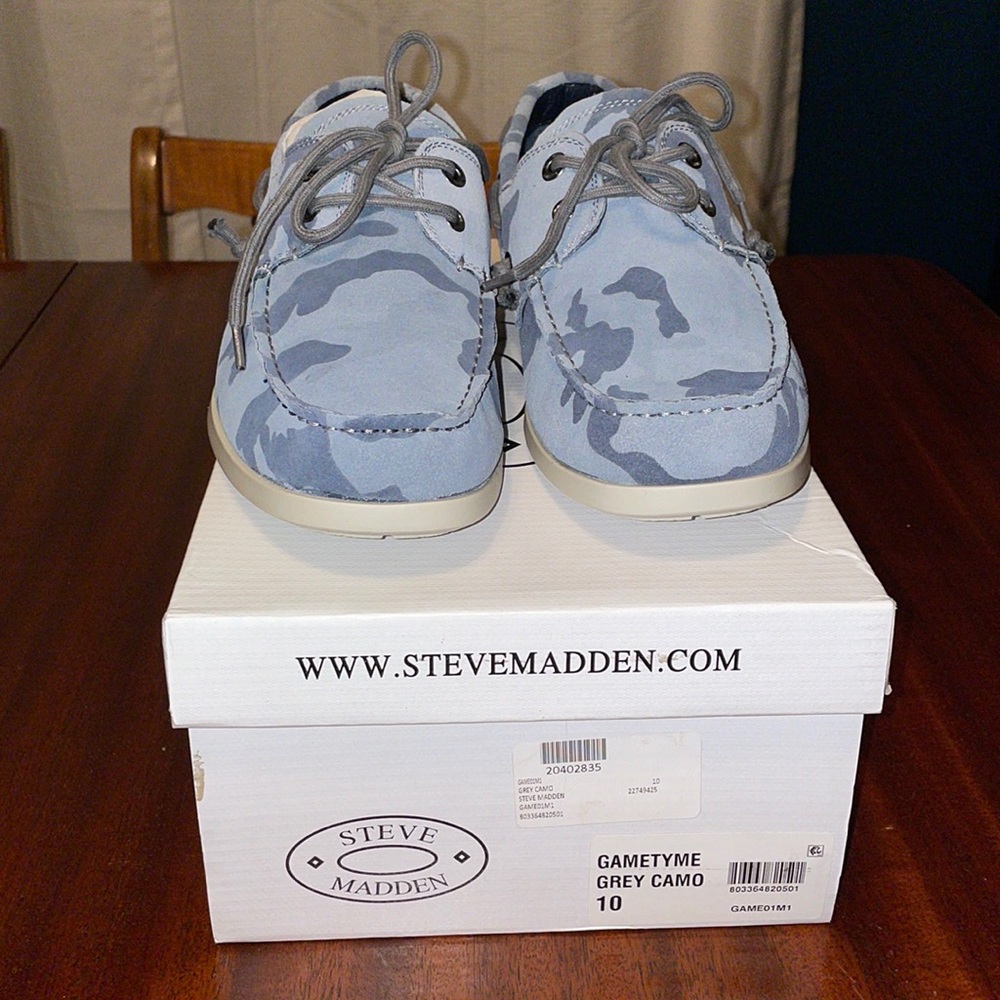 Steve Madden GameTyme Greyish Blue Camo Boat Shoes